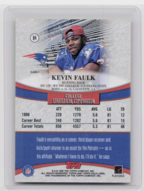 1999 Topps Gold Label Kevin Faulk RC #84 Patriots - Image 3