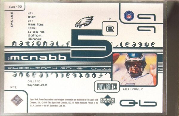 1999 Upper Deck PowerDeck Donovan McNabb #AUX-22 Eagles Auxiliary - Image 3