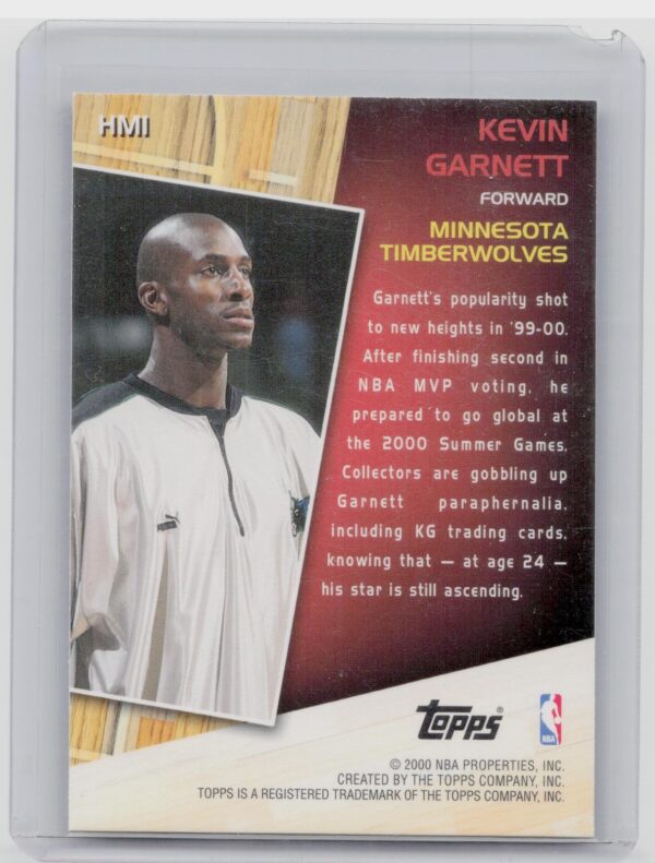 2000-01 Topps Kevin Garnett #HM1 Timberwolves Hobby Masters - Image 3