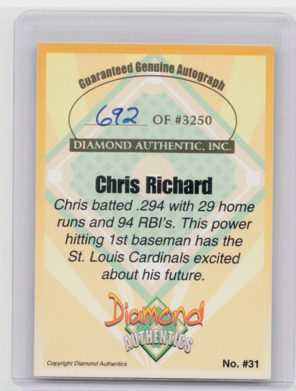 2000 Diamond Authentics Autographs Chris Richard AU SN3250 #31 Travelers - Image 3