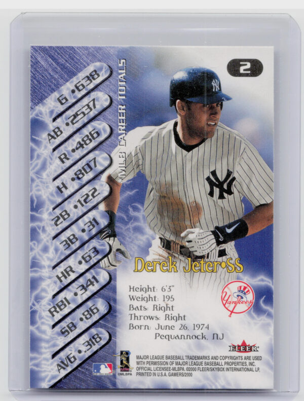 2000 Fleer Gamers Derek Jeter #2 Yankees - Image 3