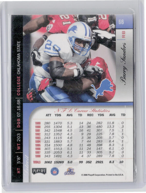 2000 Playoff Prestige Barry Sanders #66 Lions - Image 3