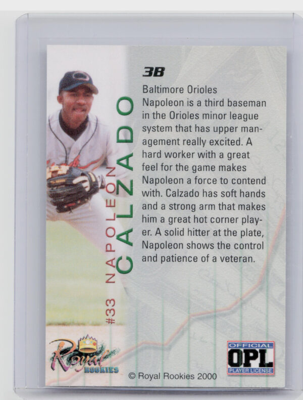 2000 Royal Rookies Futures Napoleon Calzado AU SN4950 #33 Shorebirds Autographs - Image 3