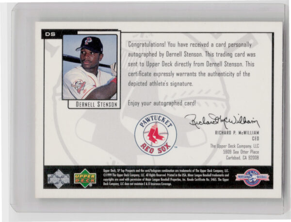 2000 SP Top Prospects Dernell Stenson AU #DS Sox Chirography - Image 3