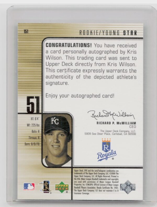 2000 SPx Kris Wilson AU SN1500 RC #151 Royals - Image 3