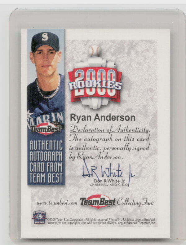 2000 Team Best Rookies Ryan Anderson #NNO Mariners Autographs - Image 3