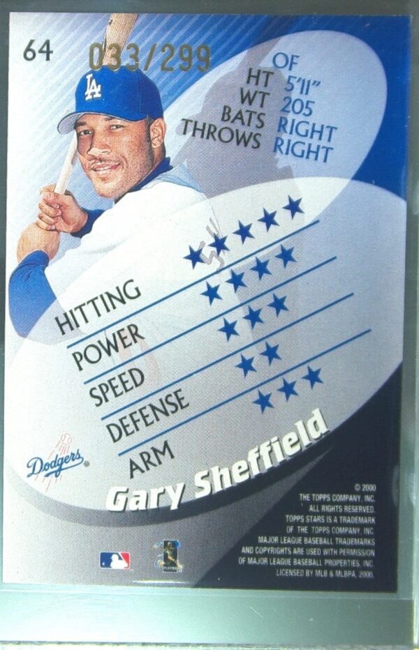 2000 Topps Stars Gary Sheffield Metallic Blue /299 #64 Dodgers - Image 3