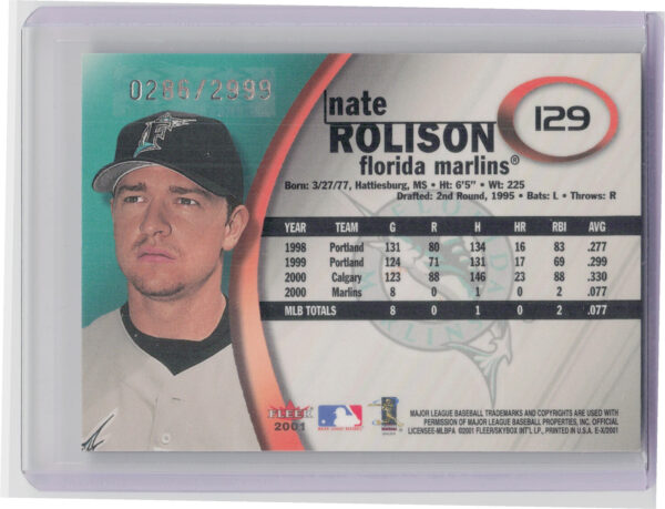 2001 Fleer E-X Nate Rolison AU SN2999 #129 Marlins Autographed Rookies/Prospects - Image 3