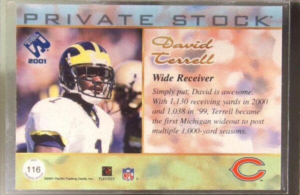 2001 Pacific Private Stock David Terrell Retail /500 RC #116 Bears - Image 3