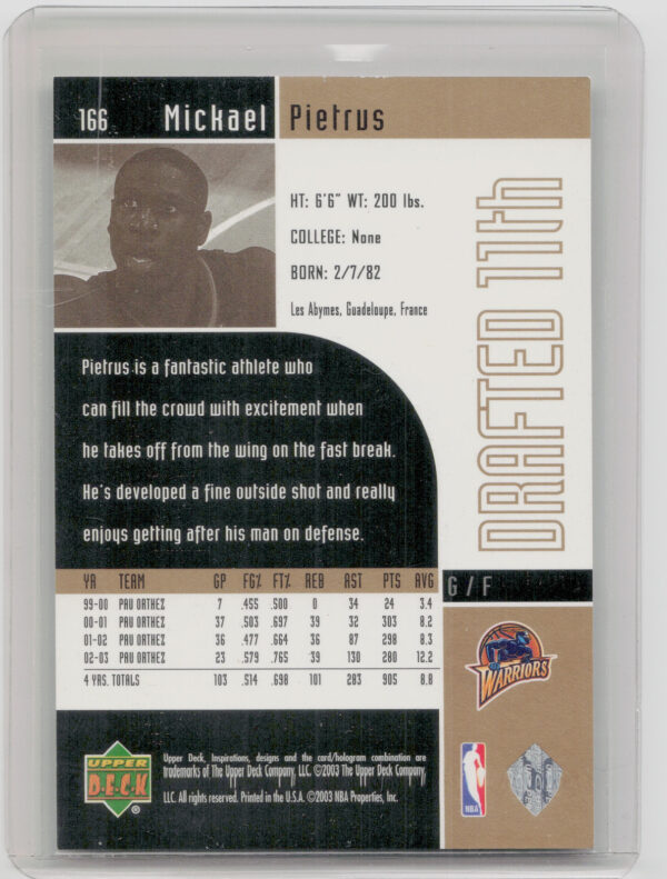 2002-03 Upper Deck Inspirations Mickael Pietrus SN799 #166 Warriors - Image 3