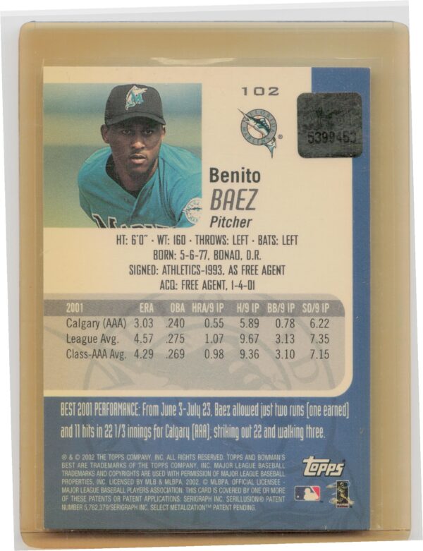 2002 Bowman's Best Benito Baez AU #102 Marlins - Image 3