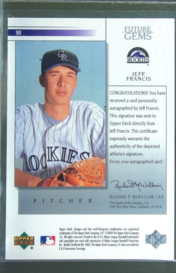 2002 Upper Deck Prospect Premieres Jeff Francis Auto #90 Rockies - Image 3