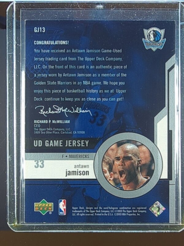 2003-04 Upper Deck Antawn Jamison JSY #GJ13 Mavericks UD Game Jerseys - Image 3