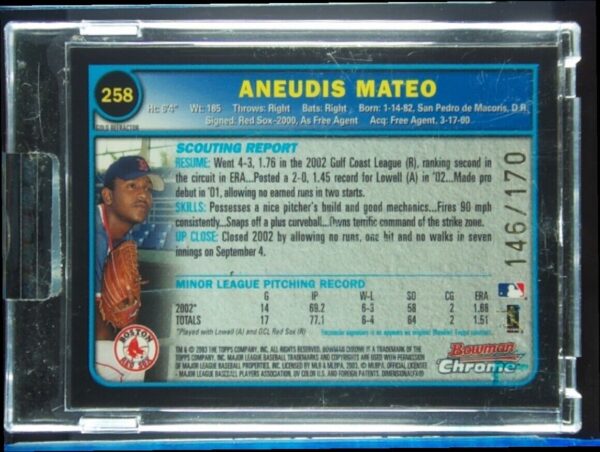2003 Bowman Chrome Aneudis Mateo Gold Refractors SN170 #258 Sox - Image 3