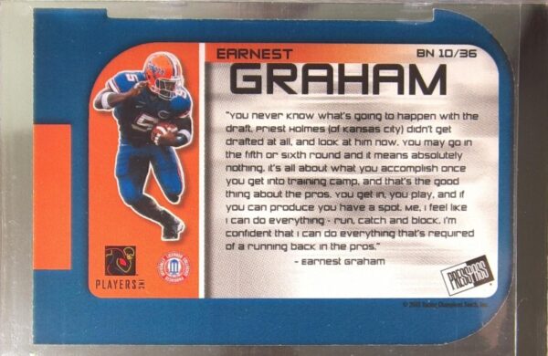 2003 Press Pass Earnest Graham RC #BN10 Gators Big Numbers - Image 3