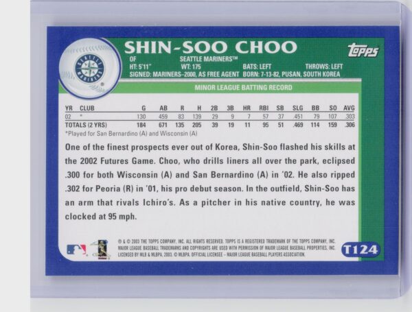 2003 Topps Traded & Rookies Shin-Soo Choo #T124 Mariners - Image 3