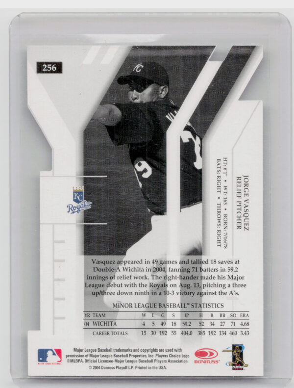 2004 Donruss Elite Extra Edition Jorge Vasquez AU SN100 #256 Royals Signature Tu - Image 3