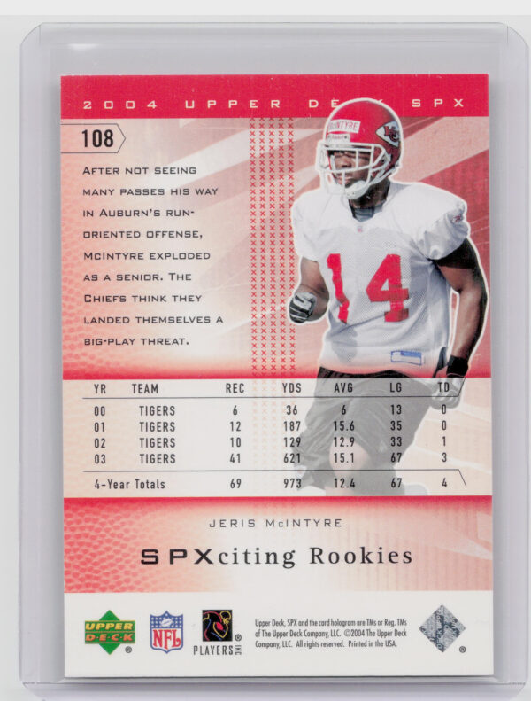 2004 SPx Jeris McIntyre SN1650 RC #108 Chiefs - Image 3