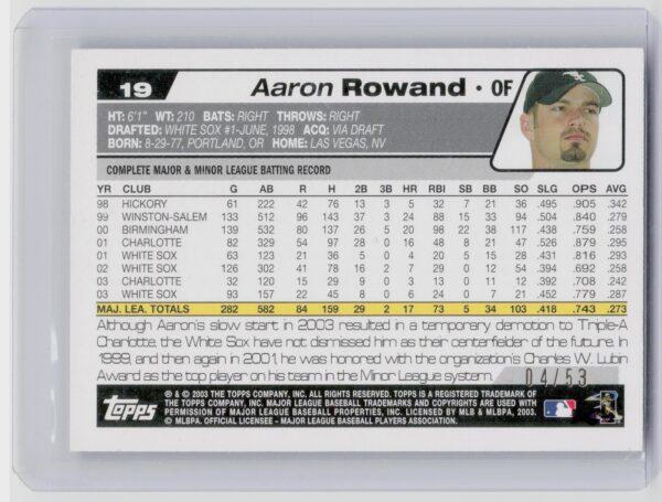 2004 Topps Chrome Aaron Rowand #19 Sox - Image 3