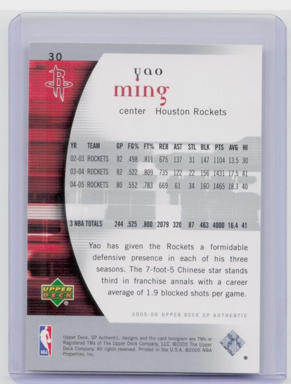 2005-06 SP Authentic Yao Ming #30 Rockets - Image 3