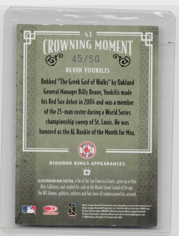 2005 Donruss Diamond Kings Kevin Youkilis Silver /50 #43 Sox - Image 3