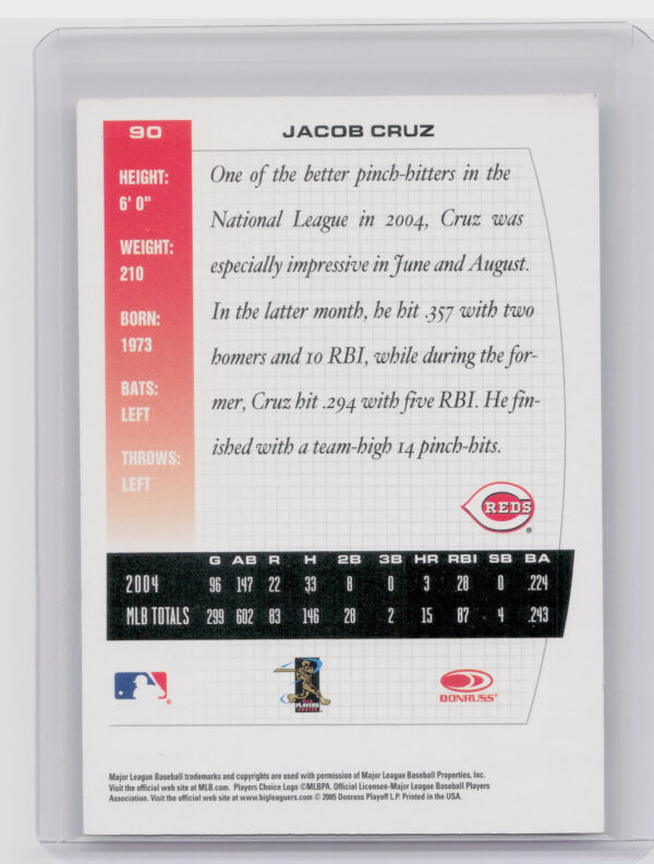 2005 Donruss Team Heroes Jacob Cruz AU #90 Reds Autographs - Image 3