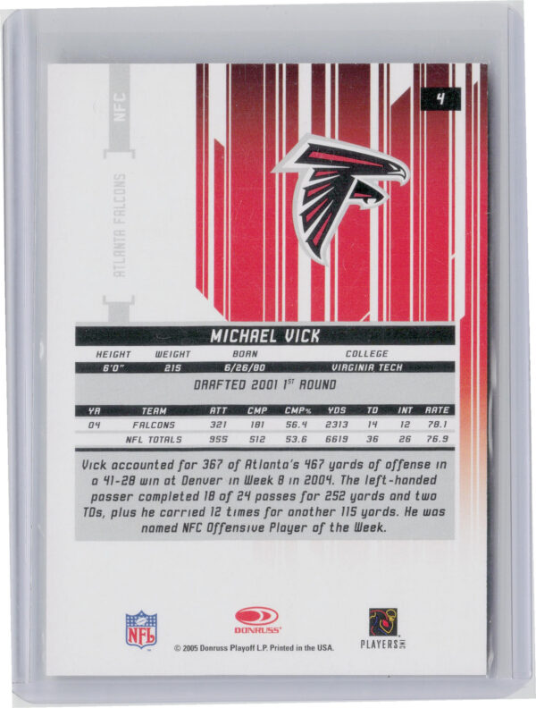 2005 Leaf Rookies & Stars Longevity Michael Vick Gold SN199 #4 Falcons - Image 3
