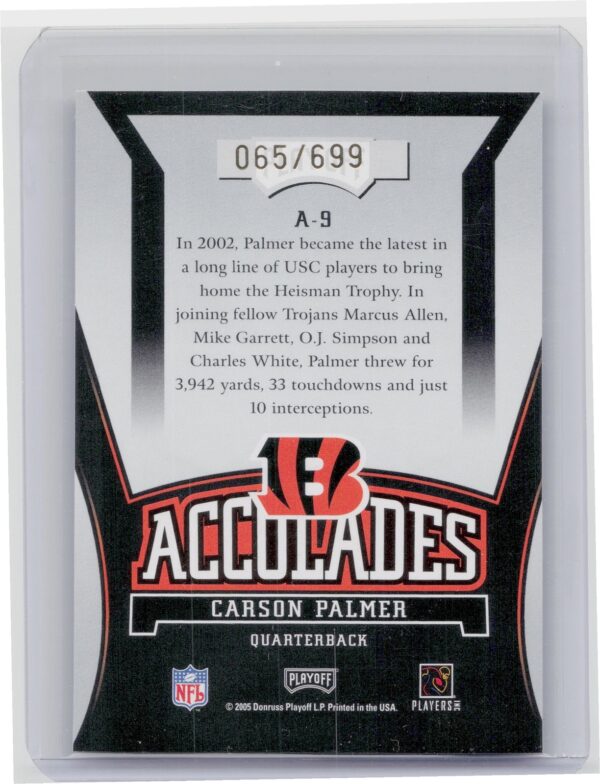 2005 Playoff Honors Carson Palmer /699 #A-9 Bengals Accolades - Image 3