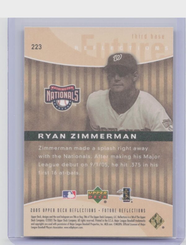 2005 Upper Deck Update Ryan Zimmerman RC #223 Nationals 2005 Upper Deck Reflecti - Image 3