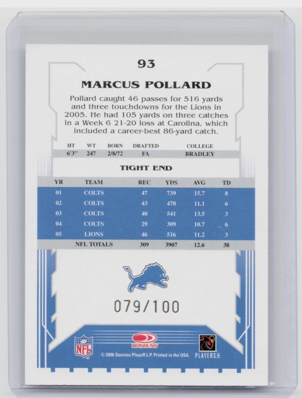 2006 Score Select Marcus Pollard Scorecard /100 #93 Lions - Image 3
