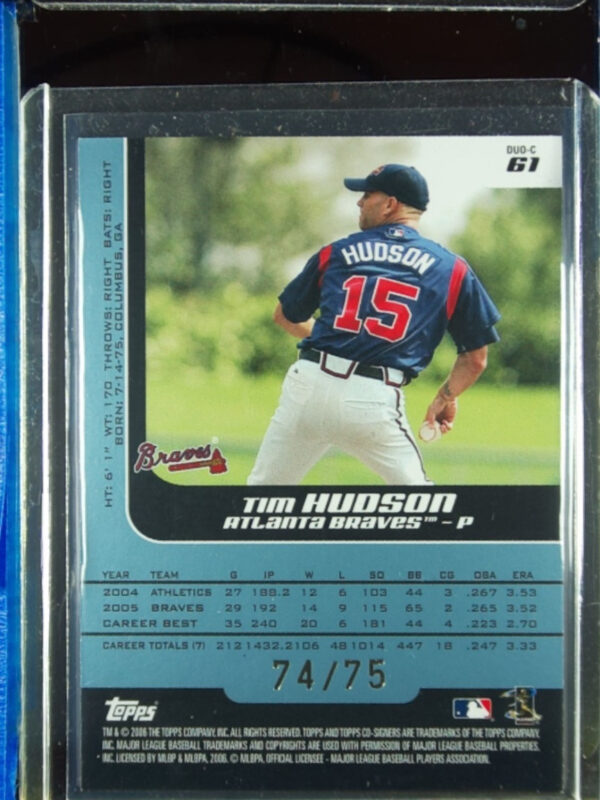 2006 Topps Co-Signers Tim Hudson / Jeff Francoeur SN75 #DUO-C 61 Braves Changing - Image 3