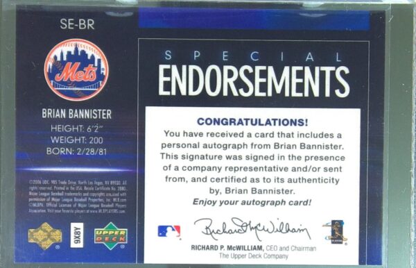 2006 Upper Deck Special F/X Brian Bannister Auto #SE-BR Mets Special Endorsement - Image 3