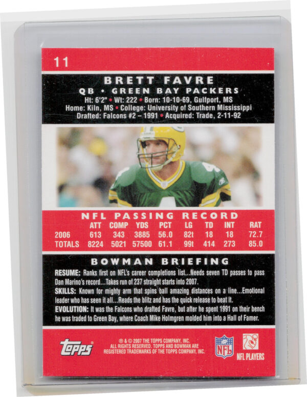 2007 Bowman Brett Favre #11 Packers - Image 3