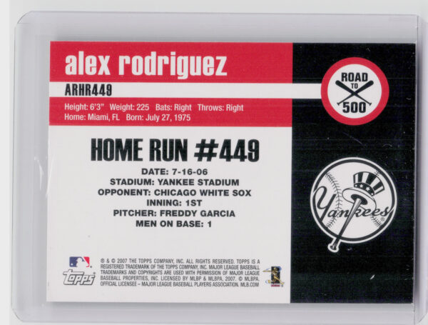 2007 Bowman Draft Picks & Prospects Alex Rodriguez #ARHR449 Yankees Alex Rodrigu - Image 3