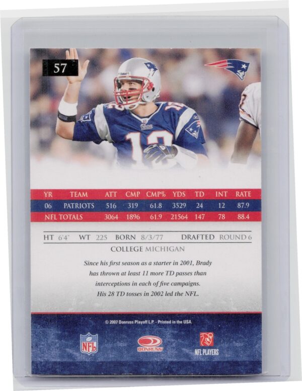 2007 Donruss Gridiron Gear Tom Brady #57 Patriots - Image 3