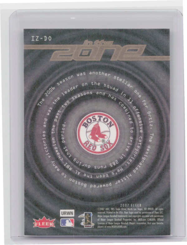 2007 Fleer David Ortiz #IZ-DO Sox In the Zone - Image 3