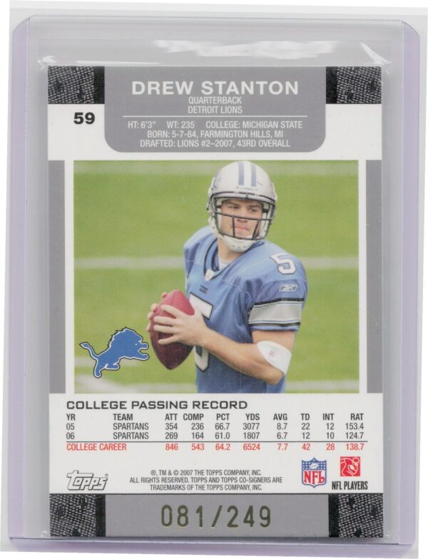 2007 Topps Co-Signers Drew Stanton / Drew Brees SN249 VAR #59 Saints - Image 3