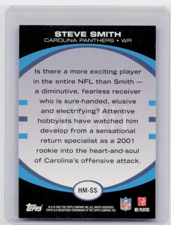 2007 Topps Steve Smith #HM-SS Panthers Hobby Masters - Image 3