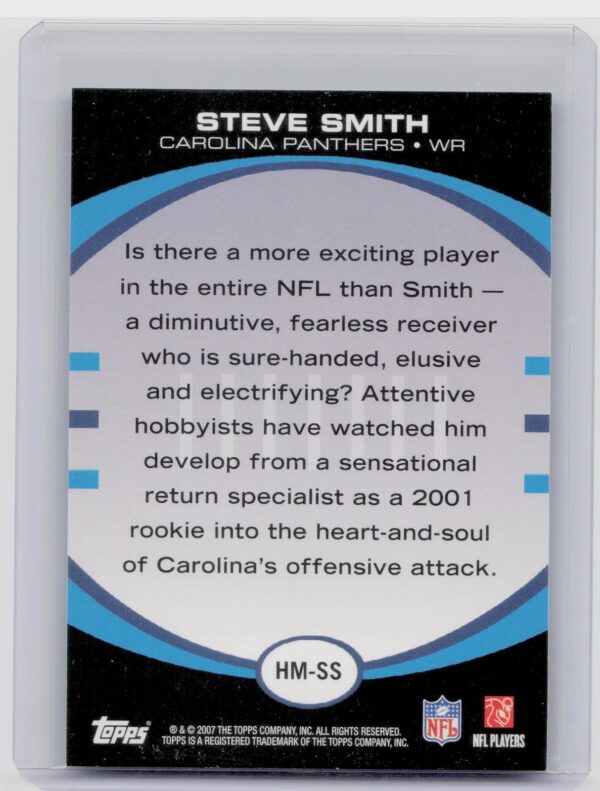 2007 Topps Steve Smith #HM-SS Panthers Hobby Masters - Image 3