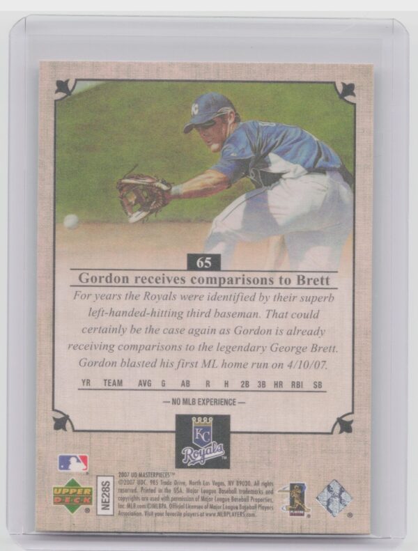 2007 Upper Deck Masterpieces Alex Gordon RC #65 Royals - Image 3
