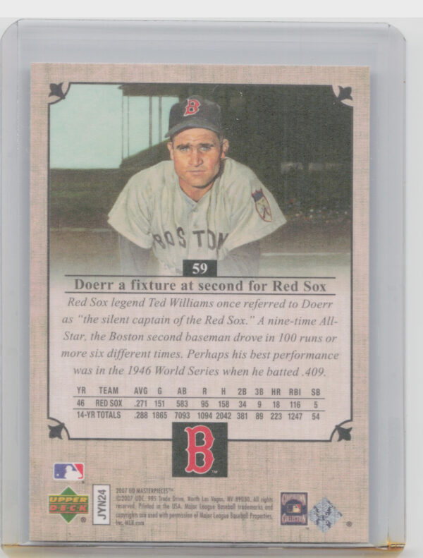 2007 Upper Deck Masterpieces Bobby Doerr #59 Sox - Image 3