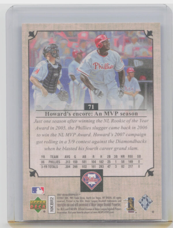 2007 Upper Deck Masterpieces Ryan Howard #71 Phillies - Image 3