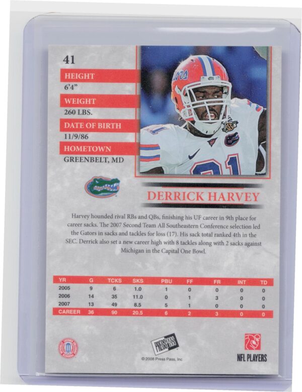 2008 Press Pass Derrick Harvey Reflectors /500 #41 Gators - Image 3