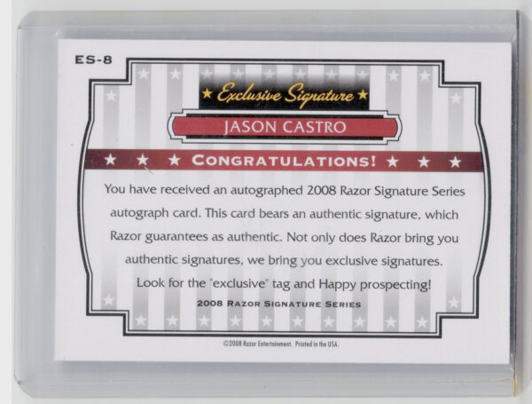 2008 Razor Signature Series Jason Castro #ES-8 Astros Exclusive Autographs - Image 3