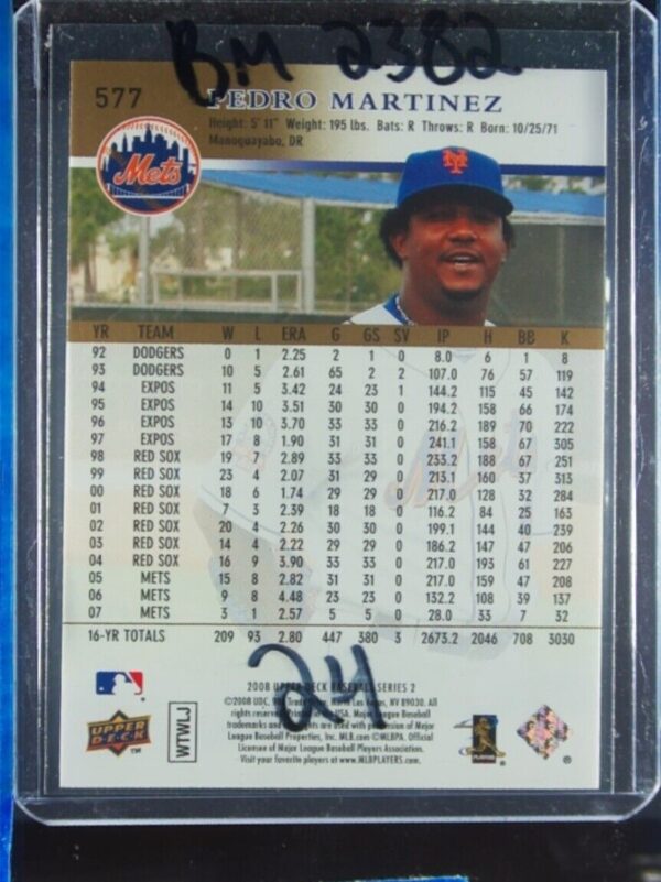 2008 Upper Deck Pedro Martinez Gold SN99 #577 Mets - Image 3