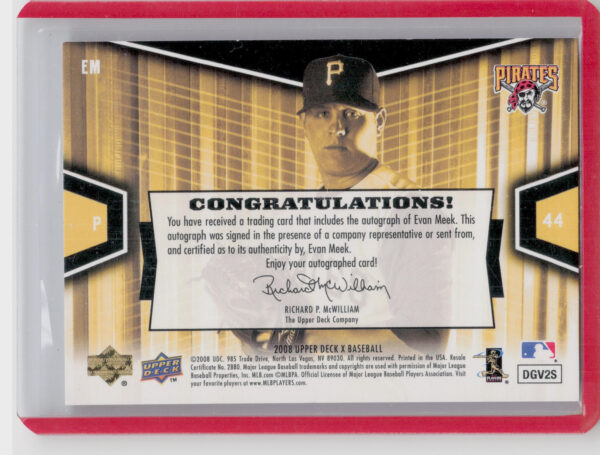 2008 Upper Deck X Evan Meek AU #EM Pirates Signatures - Image 3