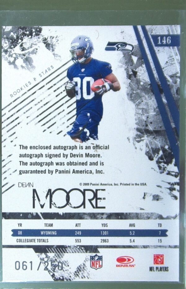 2009 Donruss Rookies & Stars Devin Moore Auto /250 #146 Seahawks Rookie Auto - Image 3