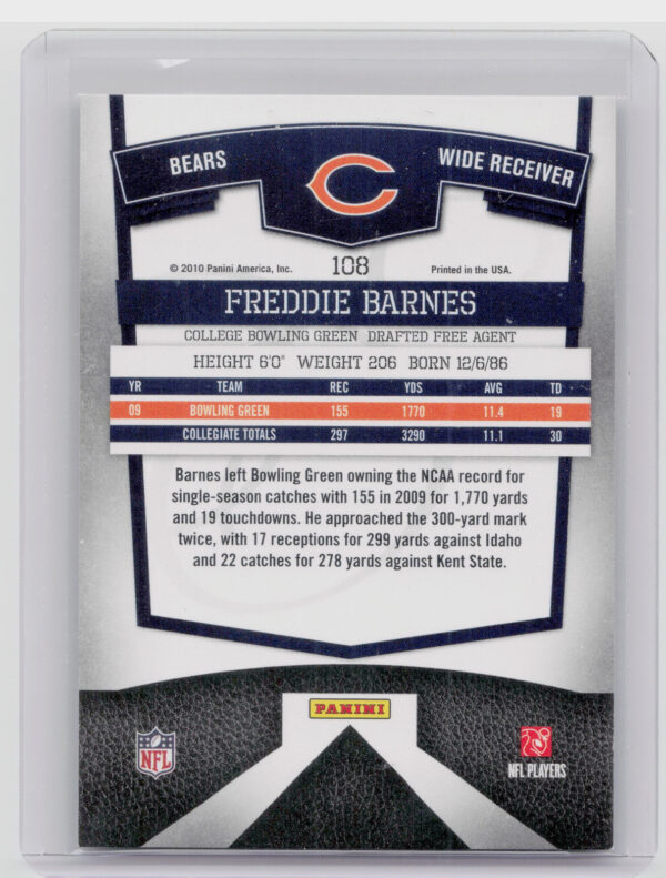 2010 Donruss Elite Freddie Barnes RC SN999 #108 Bears - Image 3