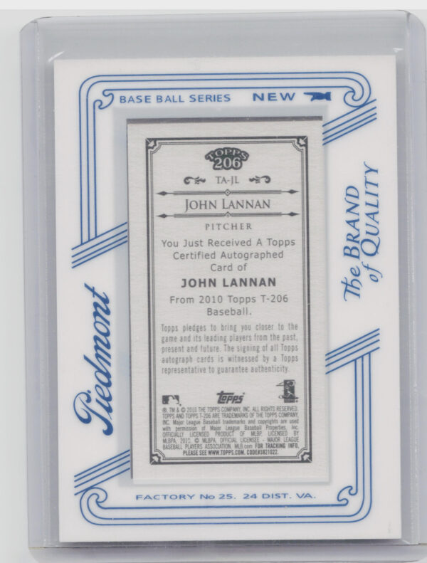 2010 Topps 206 John Lannan AU #TA-JL Nationals Mini Framed Autographs Piedmont - Image 3