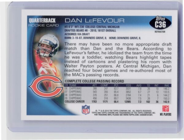 2010 Topps Chrome Dan LeFevour Refractors #C36 Bears - Image 3